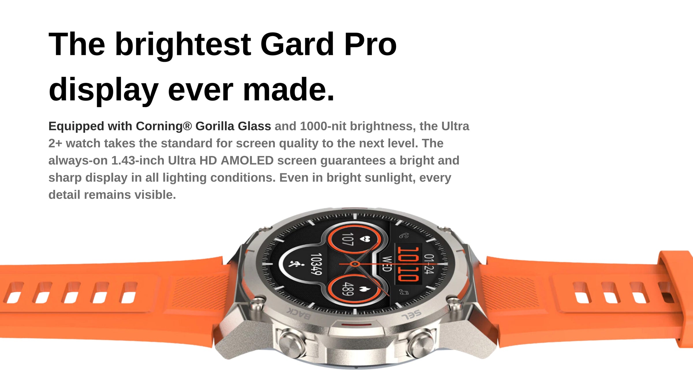 Smartwatch with orange band on a white background